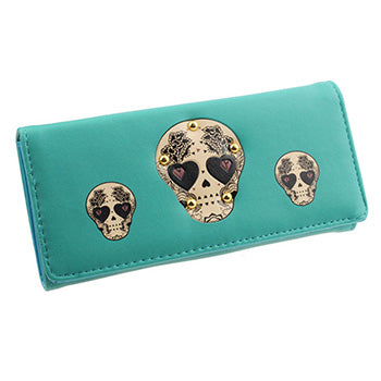 Elegant Rivet Skull Art Long Wallet